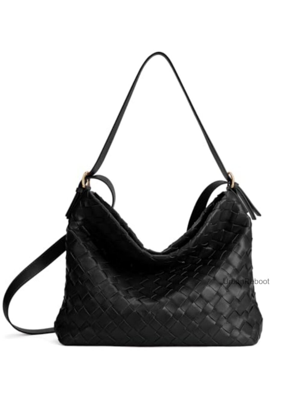 Large Woven Vegan Leather Hobo Shoulder Crossbody Bag Adjustable Strap